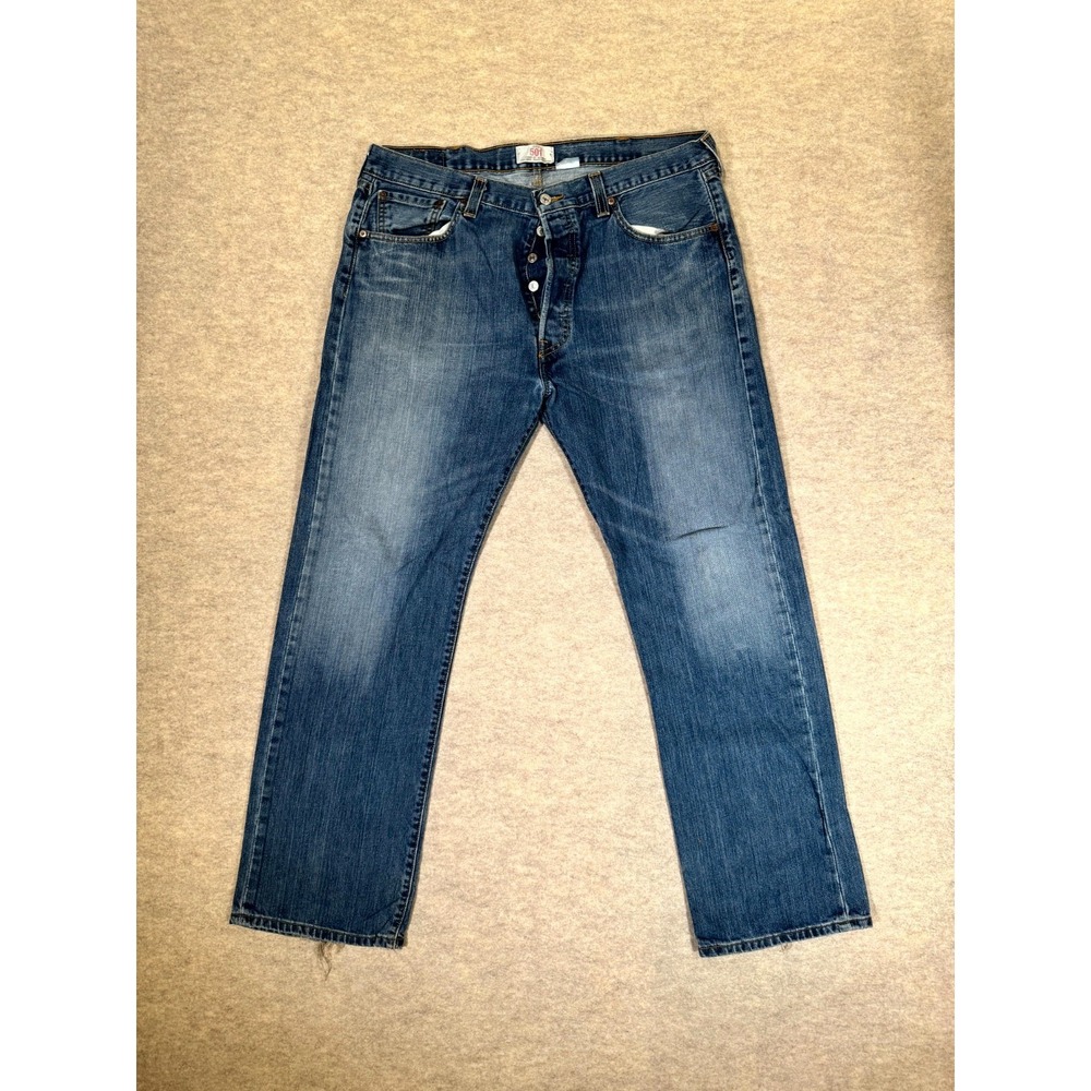 Levis 501 Original Fit Jeans Men 38x32 Blue Denim Cotton Straight Leg Button Fly